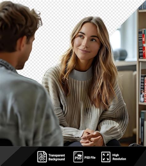 Premium PSD Blonde Psychologist Talking To A Male Patient At Her Office Png Psd
