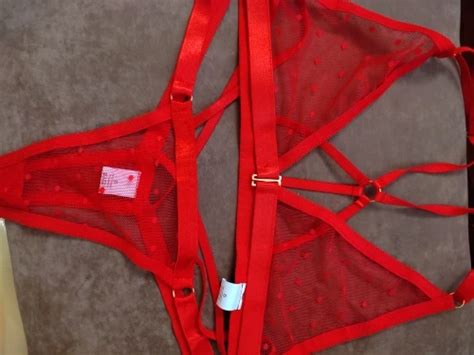 Crimson Polka Dot Mesh Lingerie Set NaughtyTrove