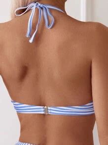 Swim Vcay Women S Striped Printed Halter Neck Bikini Set With Sexy Cut Out Design For Summer