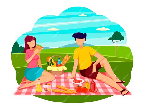 Premium Vector Summer Picnic Concept Romantic Couple