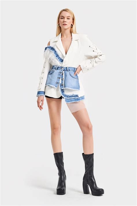 its basic Kadın Beyaz Renk Denim Karışımlı Tasarım Ceket ElbiseFiyatı ...