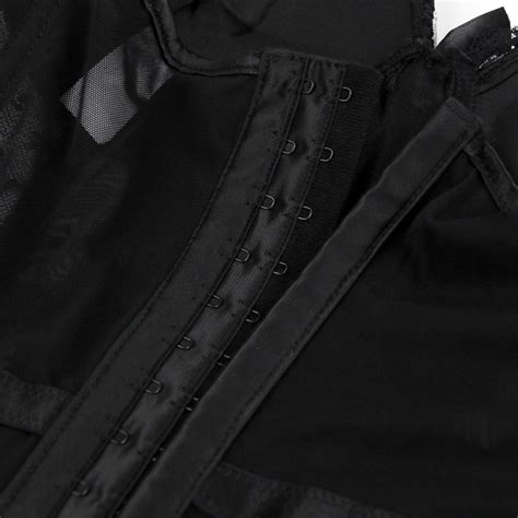 Sexy Black Sheer Mesh Floral Lace Spaghetti Straps Plastic Bone Lingerie Bustier Corset N