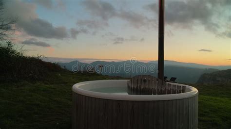 Steaming Wooden Outdoor Hot Tub In Glamping Hotel Stock Footage Video Of Barrel Wood
