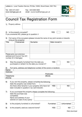 Fillable Online Haringey Gov Council Tax Registration Form Haringey