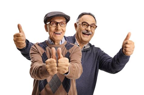 Two Mature Men Gesturing Thumbs Up Stock Photo Image Of Pensioner Good