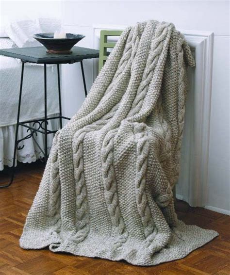 Natural Cables Throw In Lion Brand Wool Ease Chunky 20268 Knitting