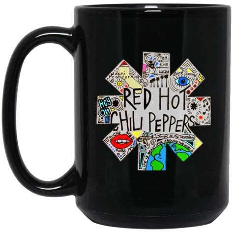 Bravado Adult Red Hot Chili Peppers Doodle Logo Black Big Mug Love Art USA