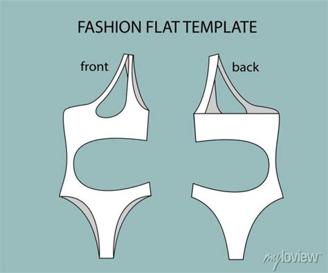 Bikini Front And Back View Swimsuit Fashion Flat Sketch Template Wall Stickers Signs