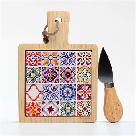 Tagliere Per Aperitivi E Formaggi Con Coltellino Decorazione Maiolica