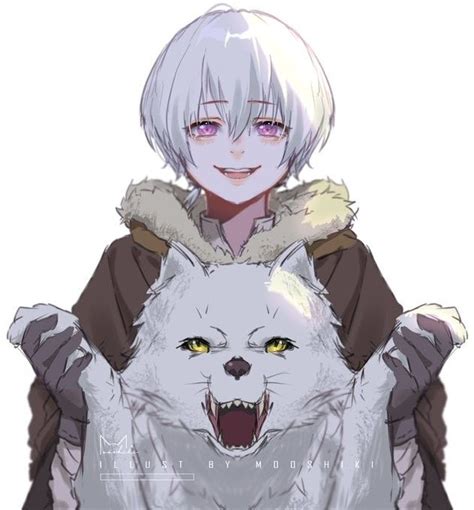 An Anime Character Holding A White Cat With Yellow Eyes And Fur On It S