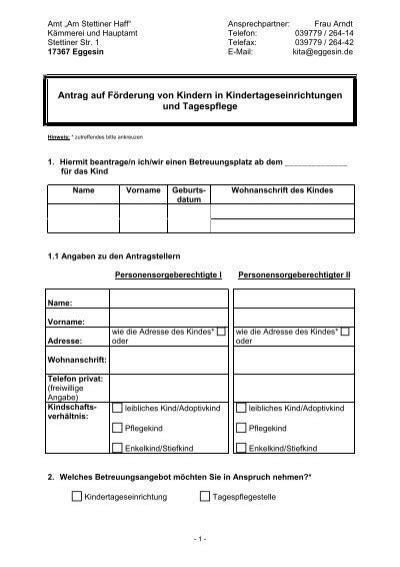 Antrag Kita - Stadt Eggesin