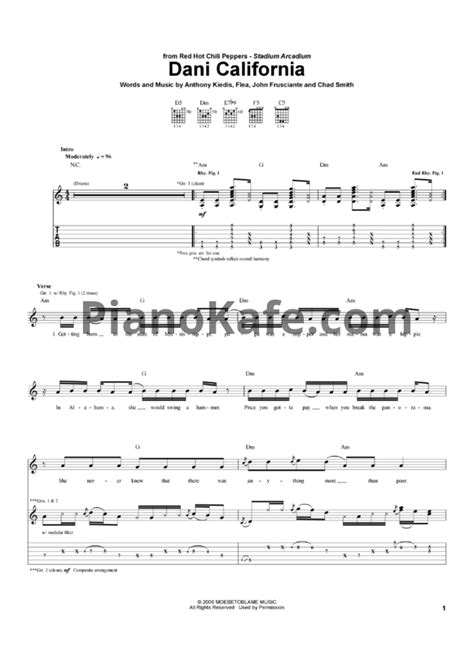 Red Hot Chili Peppers Dani California Pianokafe
