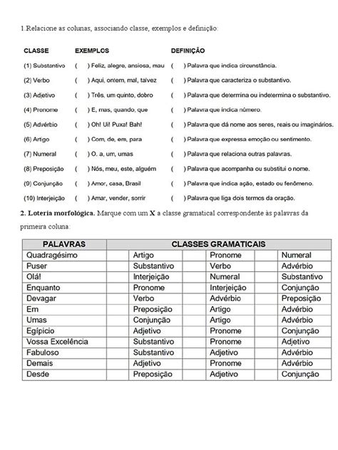 Exercicios Classes De Palavras - Classificação de Palavras: Exercícios de Identificação de Classes ...