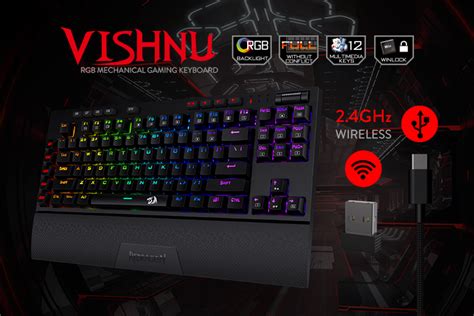 Redragon K596 Vishnu 2.4G Wireless/Wired RGB Mechanical Gaming Keyboard ...