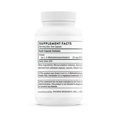 Метилфолат (Фолиевая кислота), 5-MTHF 15 mg, Thorne Research, 30 капсул ...