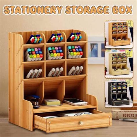 Wooden Pen Holder Desktop Organizer Storage Rack DIY Multifunctional