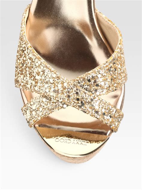 Jimmy Choo Perfume Glitter Cork Wedge Sandals In Nude Natural Lyst