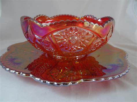 Indiana Glass Heirloom Red Carnival Glass 2 Piece Dessert Set