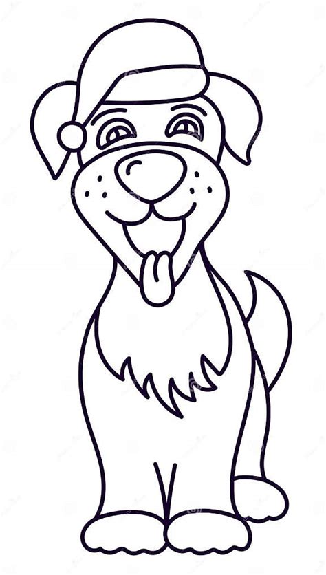 Outline Dog With Santa Cap Stock Illustration Illustration Of