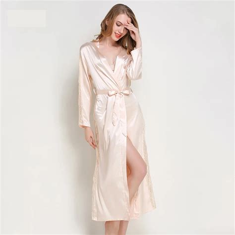 Chiffon Robe Robes With Lace Femme Sexy Long Bathrobes Women Nightwear Satin Kimono Bridesmaid