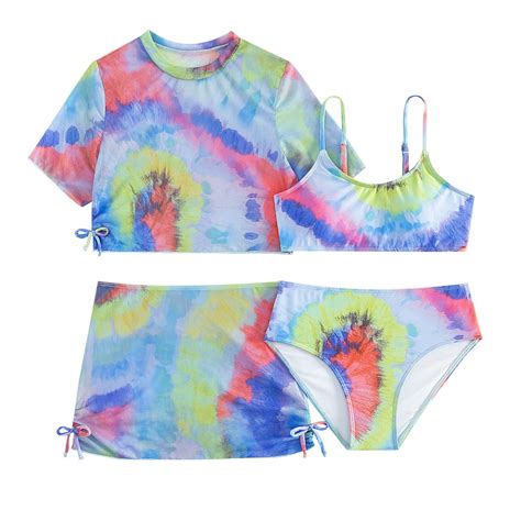 Hienoo Big Girls Tie Dye Bikini Set With Cover Up Sets Piece Swimwear Bathing Suit Walmart