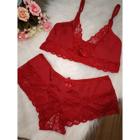 Conjunto Sem Bojo Iza Sutia E Calcinha Meia Calesson Rendado Lingerie Shopee Brasil