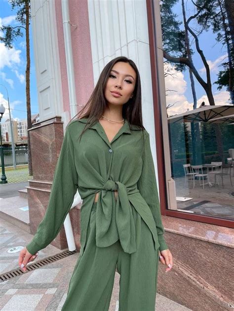 Летний Брючный Костюм Креп-жатка Женский Хаки — Купить Недорого на Bigl ...