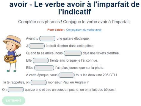 Le Verbe Avoir à Limparfait Verbe Avoir Exercice De Francais Cm1