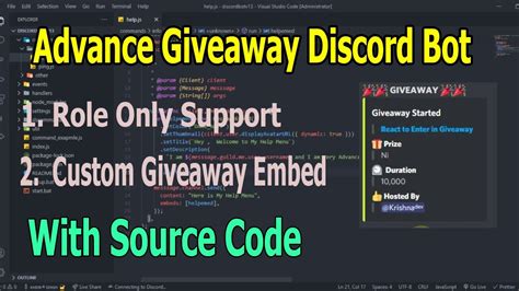 Discord Giveaway System With Custom Embed Customization And Role