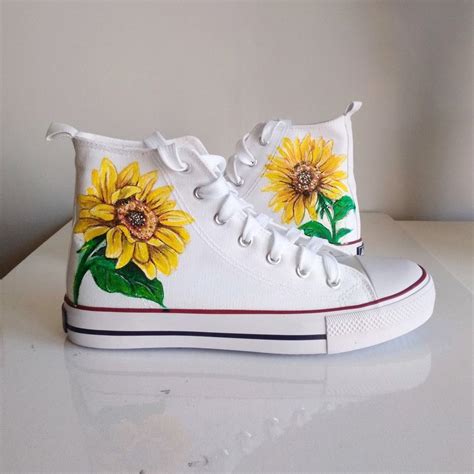 Custom Sunflower Shoes Hand Painted Sunflower White Sneakers