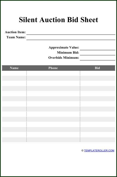 Silent Auction Bid Form Template Form Resume Examples Klyr445726