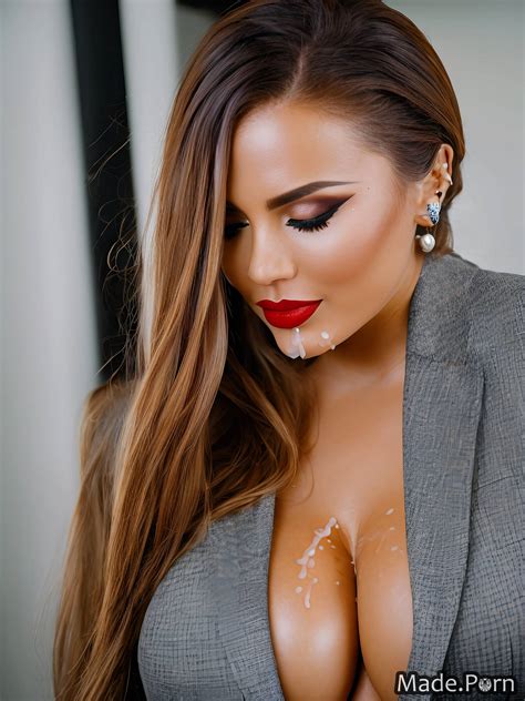 Seduction Long Hair Earrings Pouting Lips Cum On Tits Gloves Red