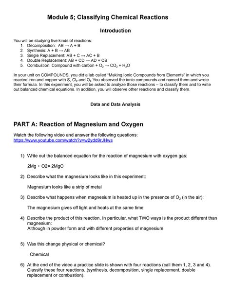 Hist Module Classifying Chemical Reactions Introduction