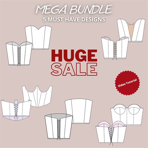 BUNDLE Corset Pdf Sewing Pattern Strapless Bustier Set Pattern Sheer Lingerie Sewing Pattern