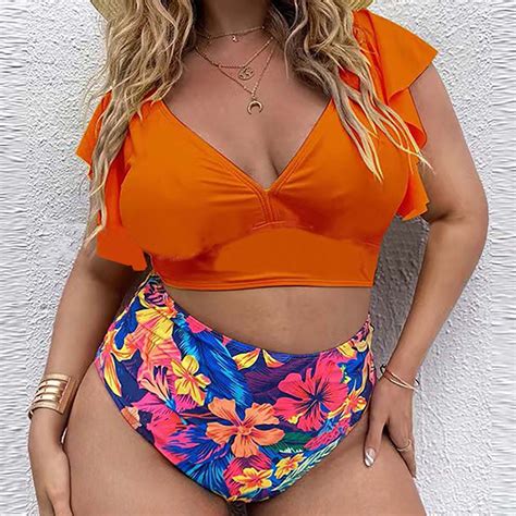 Hicidod Women High Waist Bikini Sets Two Piece Ruffle Tummy Control