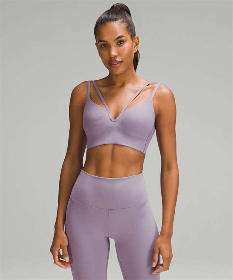 Lululemon Like A Cloud Strappy Longline Ribbed Bra Light Support B C Cup Purple Ash Lulu