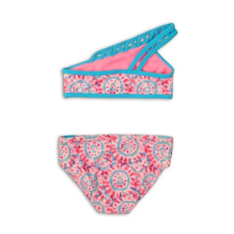 Купальный костюм бикини на девочку с мелким принтом бирюзово розовый KG BIKINI