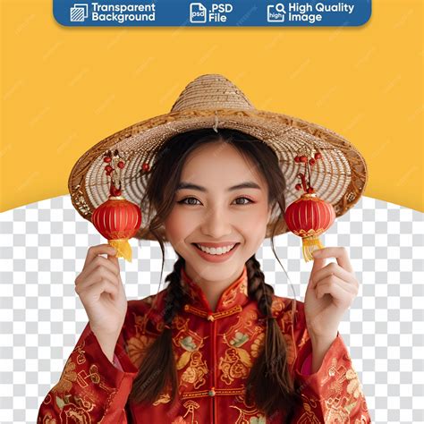Premium PSD | A chinese womans happiness in celebrating lunar new year