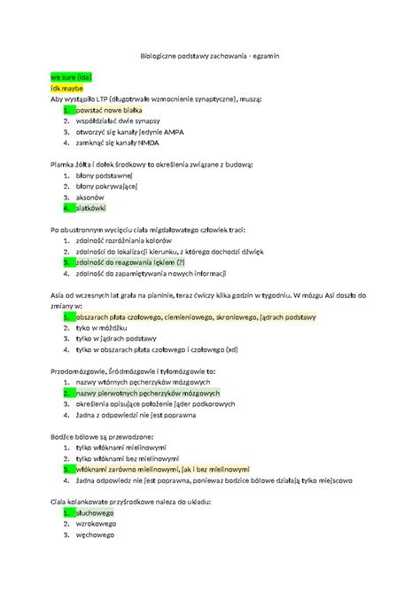 Biologiczne podstawy zachowania egamin W mózgu Asi doszło do zmiany