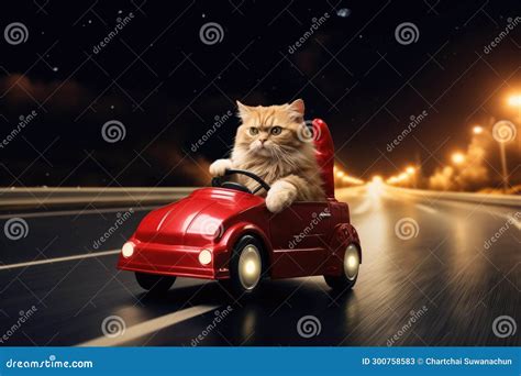 Funny Cat Drives a Toy Car in the City.by Generative AI Stock ...