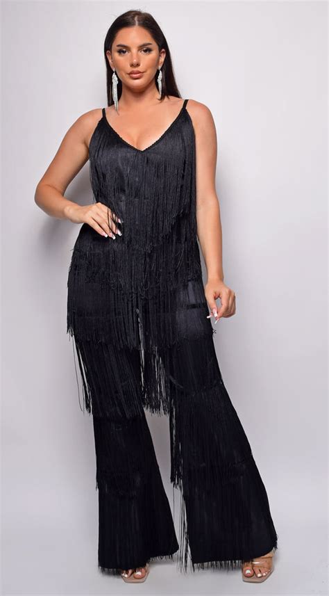 Daciana Black Fringe Jumpsuit Emprada