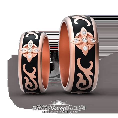 Необычное обручальное кольцо с эмалью, бриллианты, розовое золото в ...