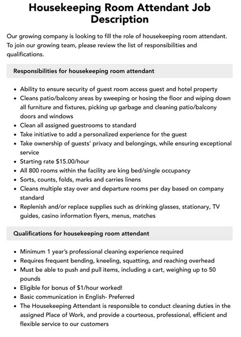 Housekeeping Room Attendant Job Description Velvet Jobs