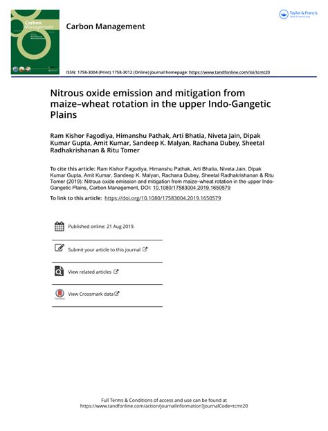 (PDF) Nitrous oxide emission and mitigation from maize–wheat rotation ...
