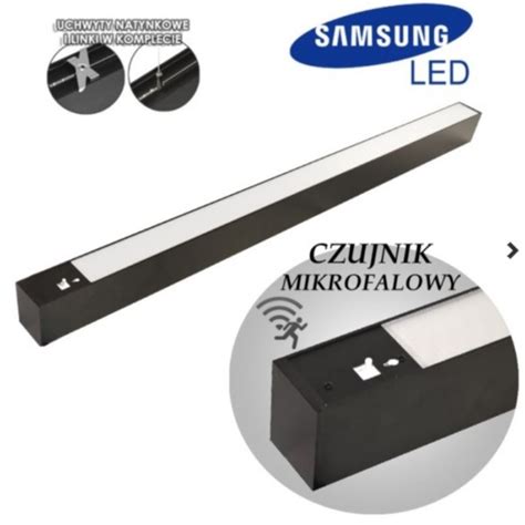 Lampa liniowa led Caba sufitowa wisząca czarna 120cm 40w czujnik PIR