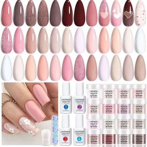 Lavender Violets PCS Fast Dry Dip Powder Nail Kit Skin Pink Gentel Glittery Nude French Nail