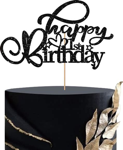 Black Glitter Happy 21st Birthday Cake Topper Twenty One