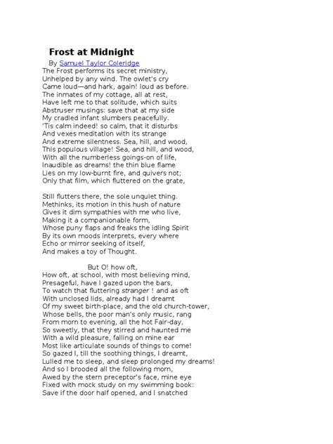 Frost at Midnight | Samuel Taylor Coleridge | Poetry