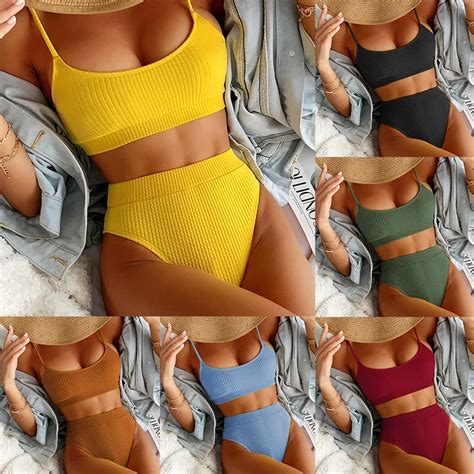 Custom Logo Women Swimwear Bikini Two Piece Sexy Swimsuit Solid Color Beachwear Hot Sale