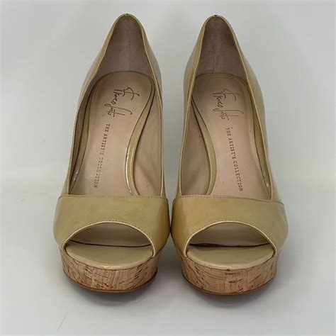 Franco Sarto Heels Nude Patent Pumps Zabrina Peep Toe Gem